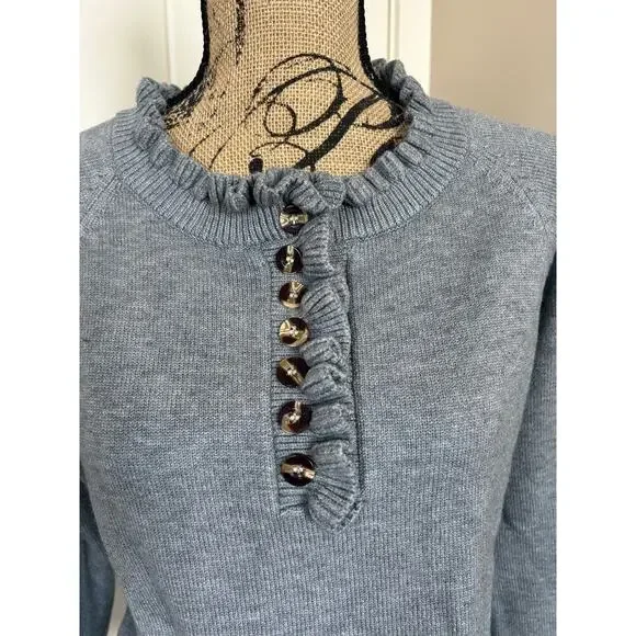 BTFBM Women’s Gray Knit Pullover Ruffle Button Sweater Size S - Picture 2 of 9